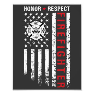 Firefighters Red Line Us Flagga Fototryck