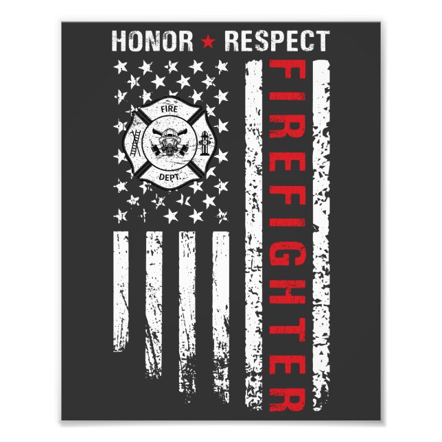 Firefighters Red Line Us Flagga Fototryck (Framsidan)