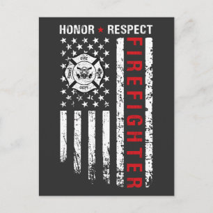 Firefighters Red Line Us Flagga Helg Vykort