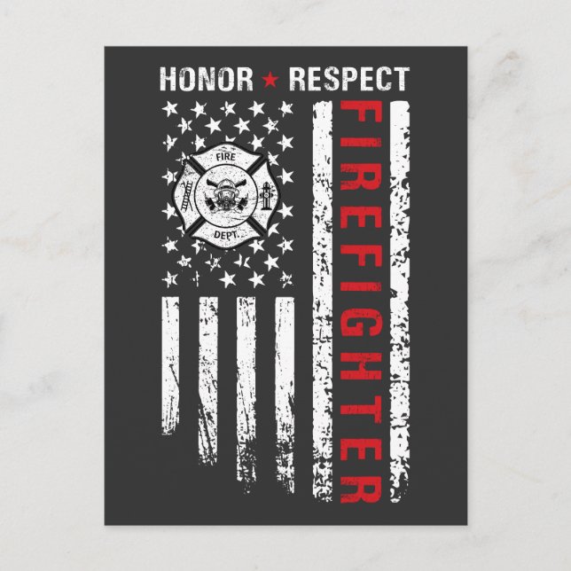 Firefighters Red Line Us Flagga Helg Vykort (Framsida)