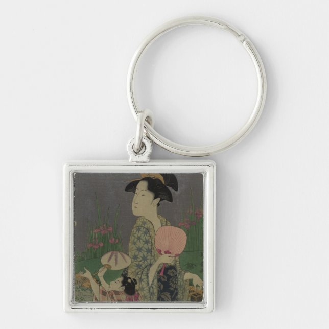 Fireflies 1793 (färgträsnittet) fyrkantig silverfärgad nyckelring (Framsidan)