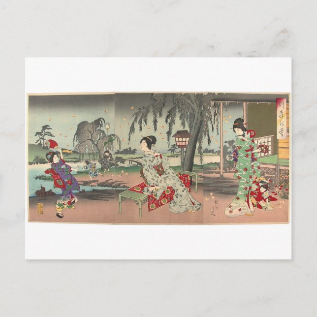 Fireflies i ett hus i land av Toyohara Chikanobu Vykort (Framsida)