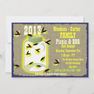Fireflies in Burk Family Reunion BBQ Picnic Inbjudningar