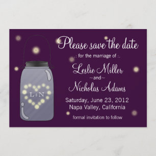 Fireflies in Mason Burk Heart Kärlek Save Date Spara Datumet