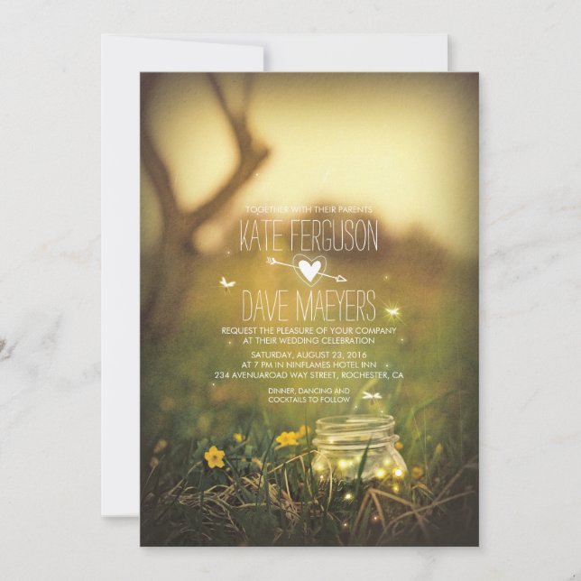 Fireflies Mason Burk Rustic Garden Wedding Inbjuda Inbjudningar (Framsida)