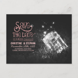 Fireflies mason burk rustic romantic save date meddelande vykort