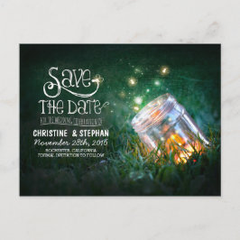 Fireflies mason burk rustic romantic save date meddelande vykort