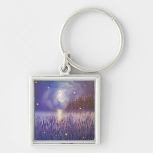 Fireflies på silver Keychain Fyrkantig Silverfärgad Nyckelring
