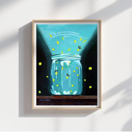 Fireflies Painting John 1 5 Bible Verse Poster