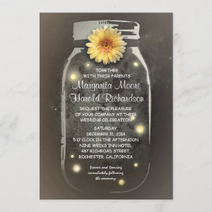 Fireflies & Rustic Mason Burk Whimsical Bröllop Inbjudningar