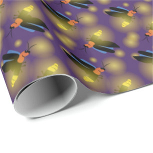 Fireflies som är grafiska på lilor presentpapper