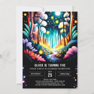 Firefly Editable Forest Birthday Inbjudningar