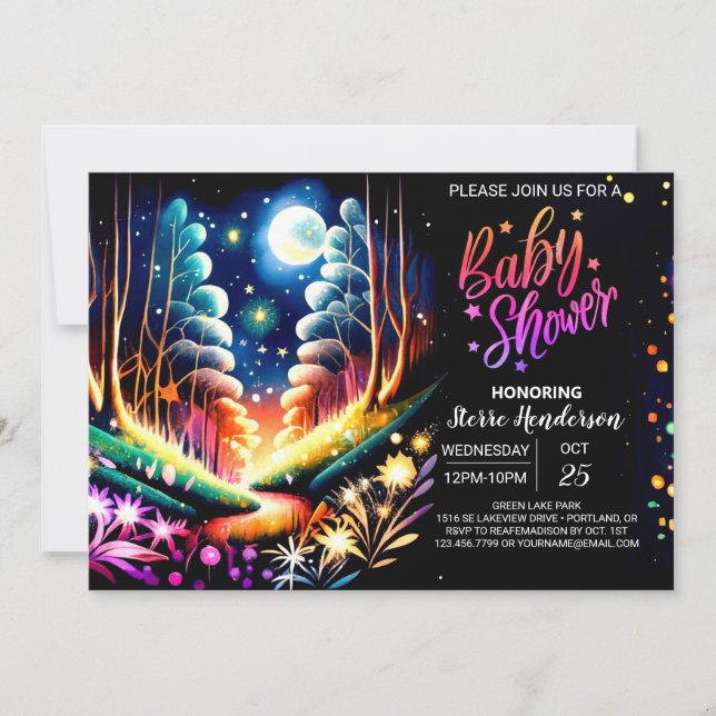 Firefly Enchantment Woodland Baby Shower Inbjudningar (Framsida)