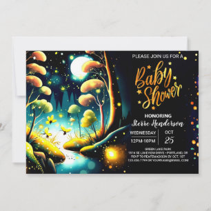 Firefly Glow Woodland Night Baby Shower Inbjudningar