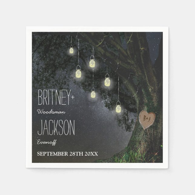 Firefly Mason Burk Oak Träd Bröllop Napkins Pappersservett (Framsidan)