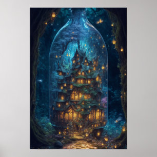 Firefly Village Fantasy Digital Art Poster