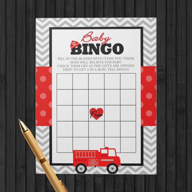 Firelångbildsprogram för Bingo Baby Shower-spel Anteckningsblock (Baby Bingo Firetruck Baby Shower Game Pack of 40 Games - Gift Bingo Baby Shower Game)