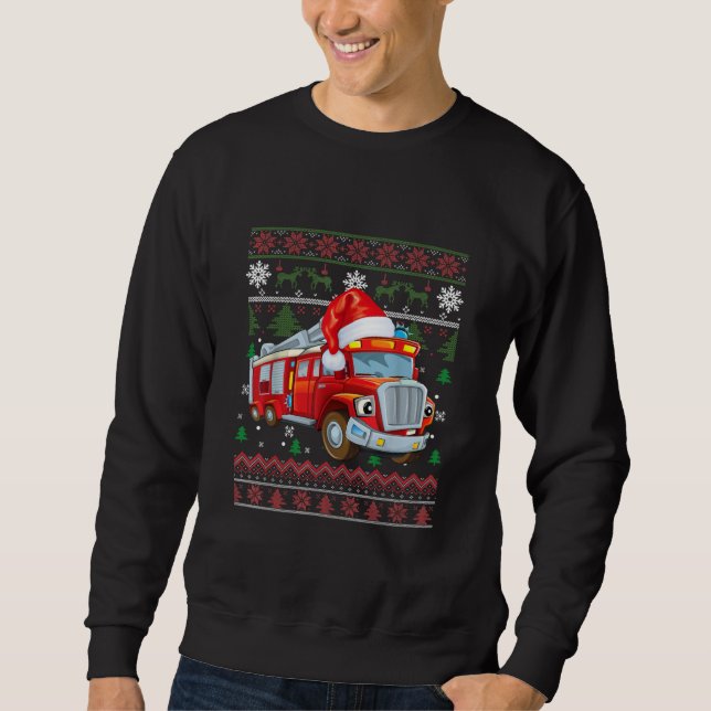 Firelångtradare Firefighter jul Cute Boy Hat Lång Ärmad Tröja (Framsida)