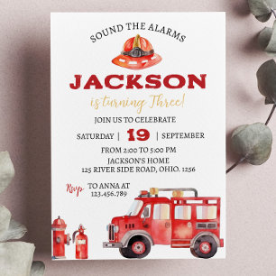 Firelångtradars födelsedagsinbjudan Fireman Party Inbjudningar