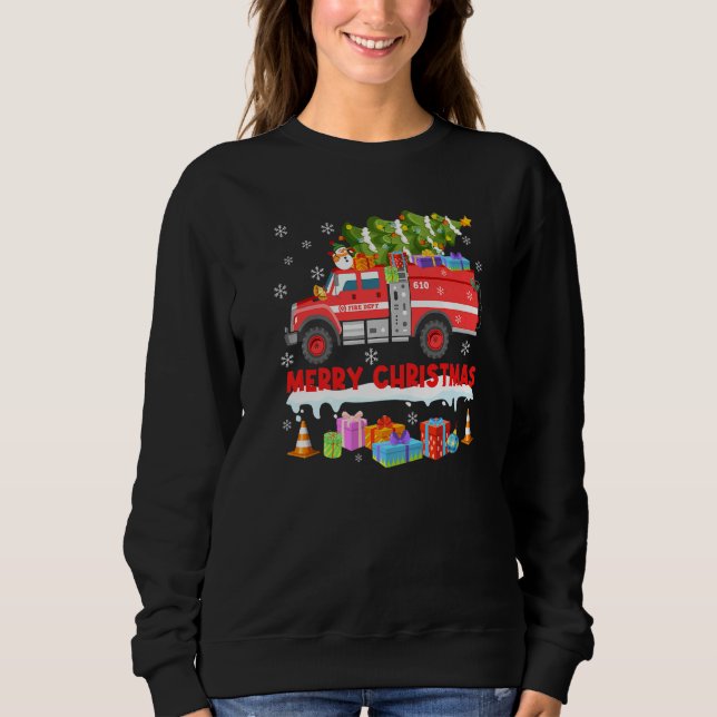 Firelångtruk Santa Sleigh Firefighter Fireman Funn T Shirt (Framsida)