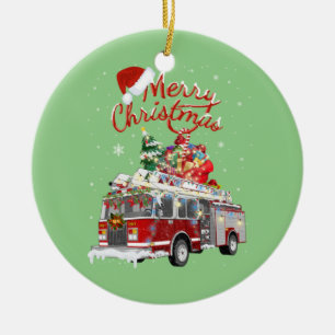 Firelångtrut Santa Sleigh Fireman-juleldstrid Julgransprydnad Keramik
