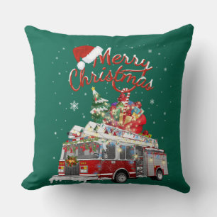 Firelångtrut Santa Sleigh Fireman-juleldstrid Kudde