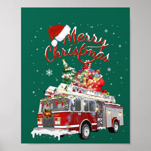 Firelångtrut Santa Sleigh Fireman-juleldstrid Poster (Framsidan)