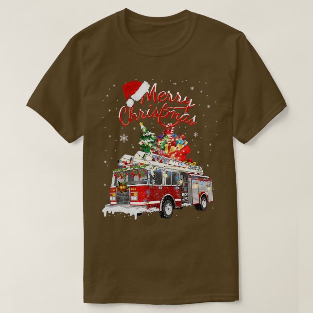Firelångtrut Santa Sleigh Fireman-juleldstrid T Shirt (Design framsida)