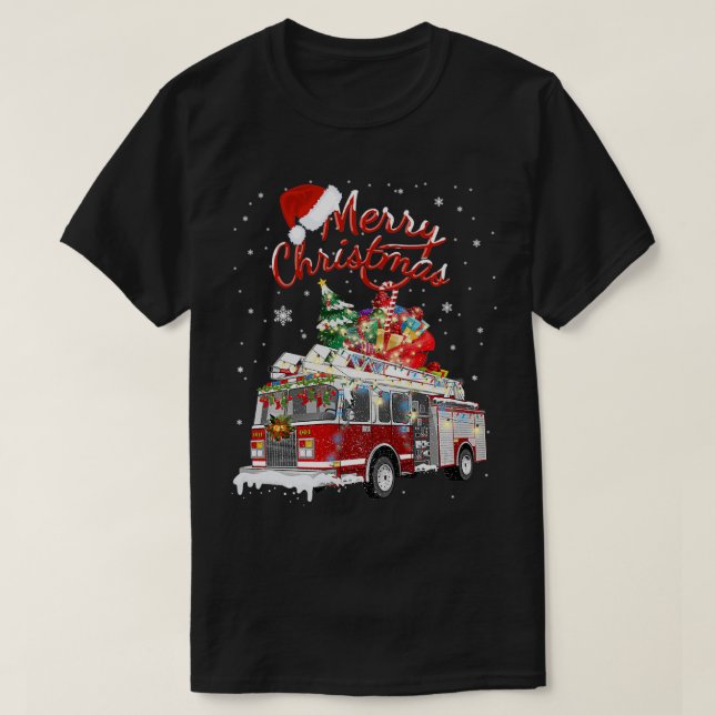 Firelångtrut Santa Sleigh Fireman-juleldstrid T Shirt (Design framsida)