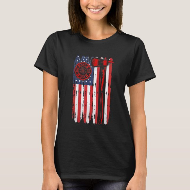 Fireman American Flag Graphics Firefighter Labor D T Shirt (Framsida)