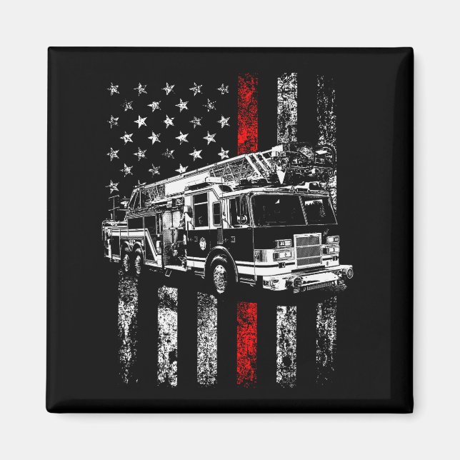 Fireman American Flag Thin Red Line Firefighter  Magnet (Framsidan)