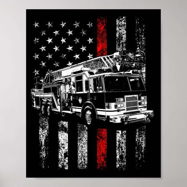 Fireman American Flag Thin Red Line Firefighter  Poster (Framsidan)