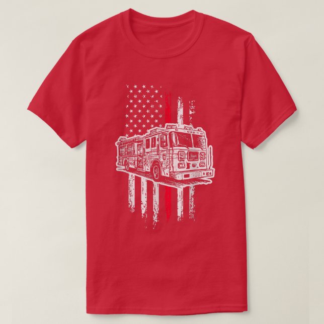 Fireman American Flagga Firefighter Fire Lastbil T Shirt (Design framsida)