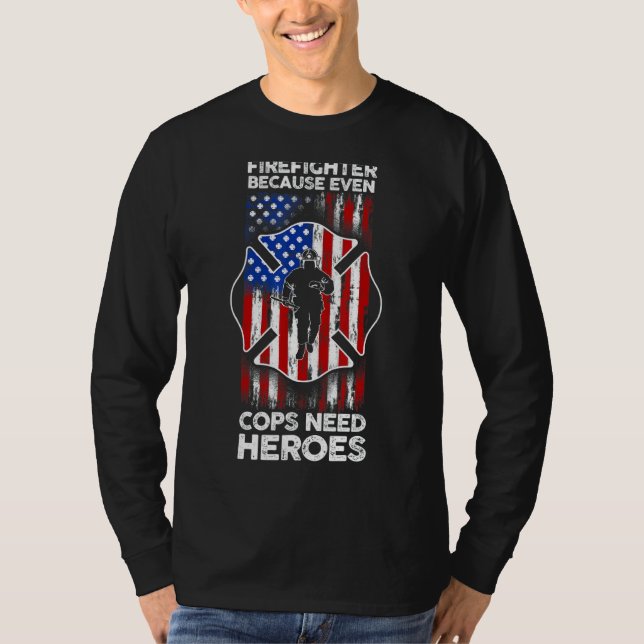 Fireman American Flagga Firefighter T Shirt (Framsida)