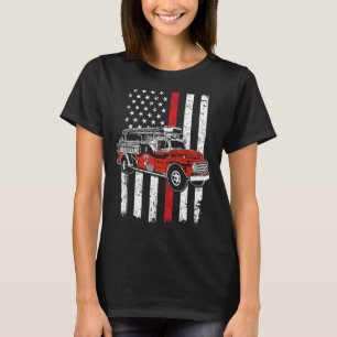 Fireman American Flagga Red Line US Firefighter T Shirt