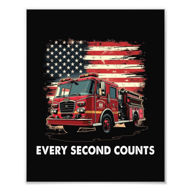 Fireman American Flagga Thin Red Line Firefighter Fototryck (Framsidan)