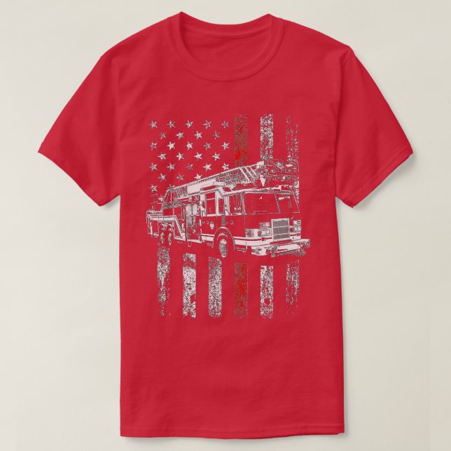 Fireman American Flagga Thin Red Line Firefighter  T Shirt (Design framsida)