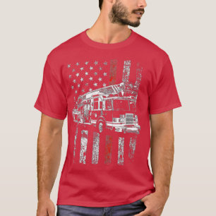 Fireman American Flagga Thin Red Line Firefighter T Shirt