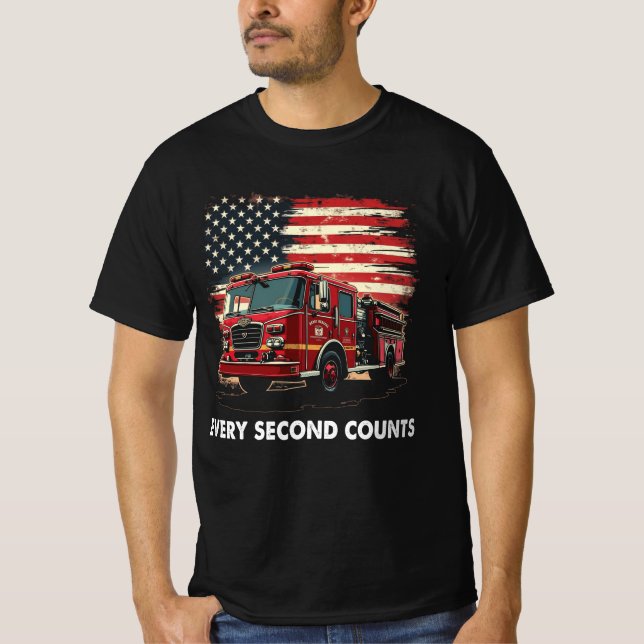 Fireman American Flagga Thin Red Line Firefighter T Shirt (Framsida)