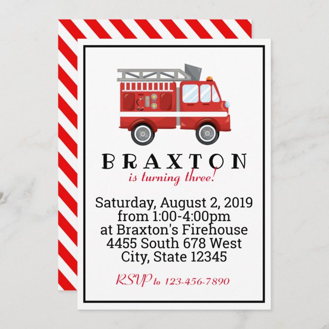 Fireman Birthday Inbjudningar (Fram/baksida)