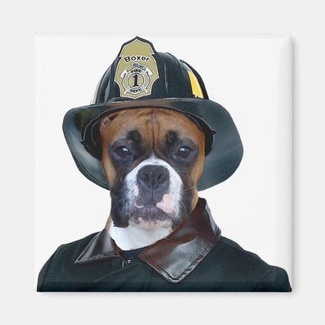 Fireman boxer hund magnet (Framsidan)