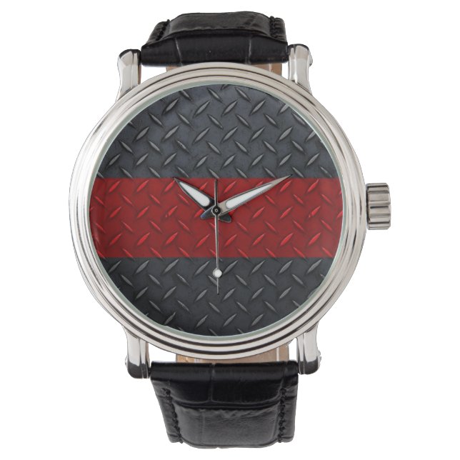Fireman Diamond Plate Thin Red Line Watch Armbandsur (Framsida)