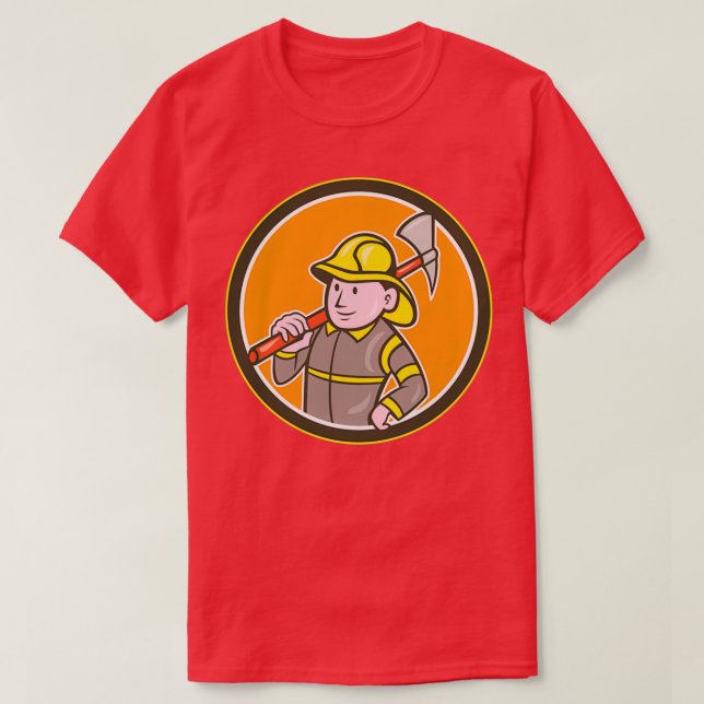 Fireman Firefighter Ax Circle Tecknad T Shirt (Design framsida)
