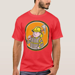 Fireman Firefighter Ax Circle Tecknad T Shirt