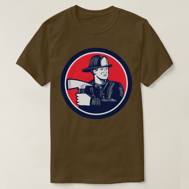 Fireman Firefighter Holding Fire Ax Woodcut T Shirt (Design framsida)