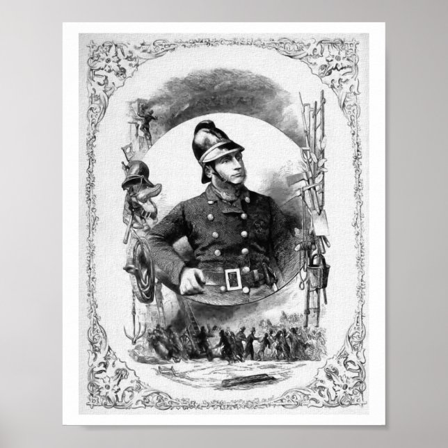 "Fireman/Firefighter" Vintage Illustration. Poster (Framsidan)