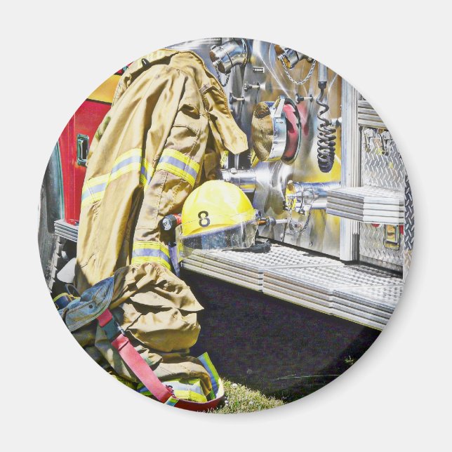 Fireman Firefighting Kostym och Lastbil Magnet (Framsidan)