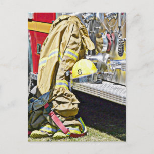 Fireman Firefighting Kostym och Lastbil Vykort