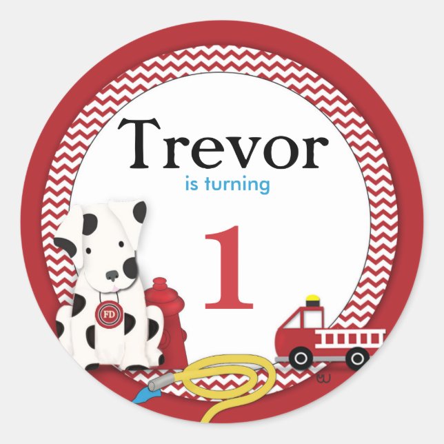 Fireman Födelsedagsfest Sticker Runt Klistermärke (Framsida)