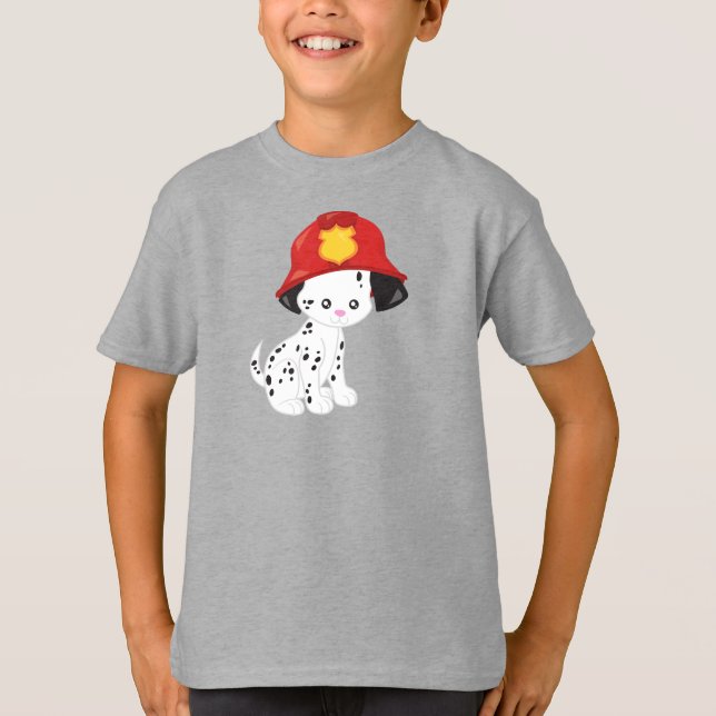 Fireman Hund, Firefighter, Dalmatien, Cute Hund T Shirt (Framsida)